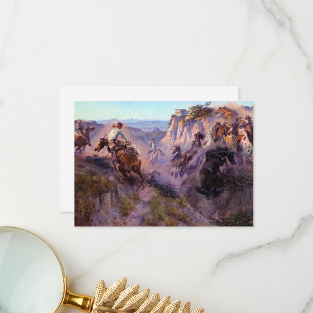 Cartão De Agradecimento Caçadores de Cavalos Selvagens, 1913, por Charles  (Frente/Verso In Situ)