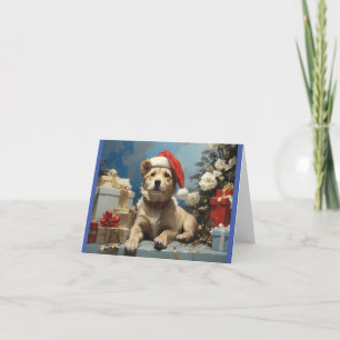 Cartão De Agradecimento cachorro com chapéu de santa e muitas caixas de pr