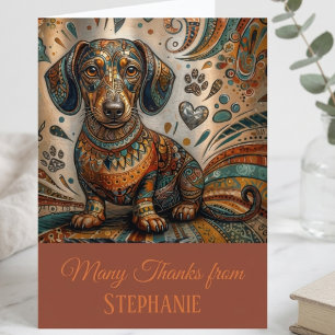 Cartão De Agradecimento Cachorro Dachshund com Estampa Boho
