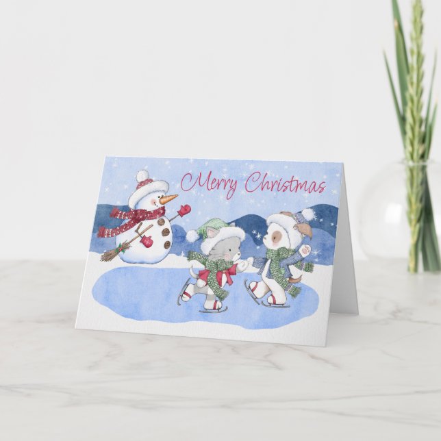 Cartão De Agradecimento Cachorro de inverno Gato de Neve (Frente)