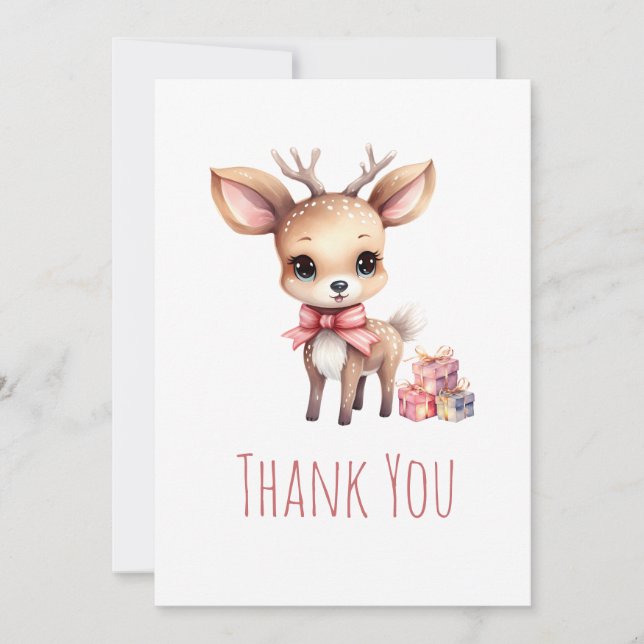 Cartão De Agradecimento Cachorro de Veado com Festa de Presentes (Frente)