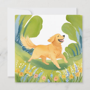 Cartão De Agradecimento Cachorro Golden Retriever Feliz Aquarela Leve