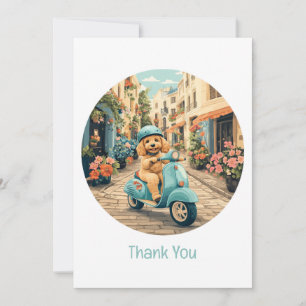 Cartão De Agradecimento Cachorro Goldendoodle Agradecido Andando de Scoote