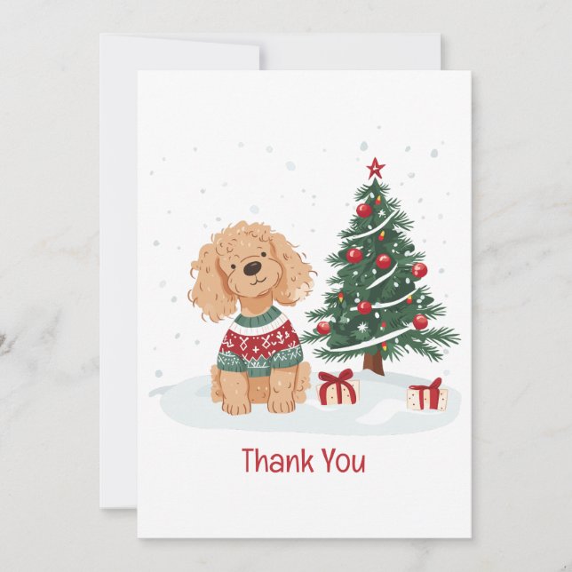 Cartão De Agradecimento Cachorro Goldendoodle de Natal Obrigado (Frente)