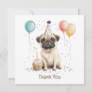 Cartão De Agradecimento Cachorro Pug de Aniversário Obrigado