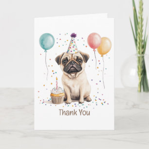 Cartão De Agradecimento Cachorro Pug de Aniversário Obrigado
