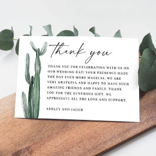 Cartão De Agradecimento Cacto verde de aquarela. Casamento de cactos no de