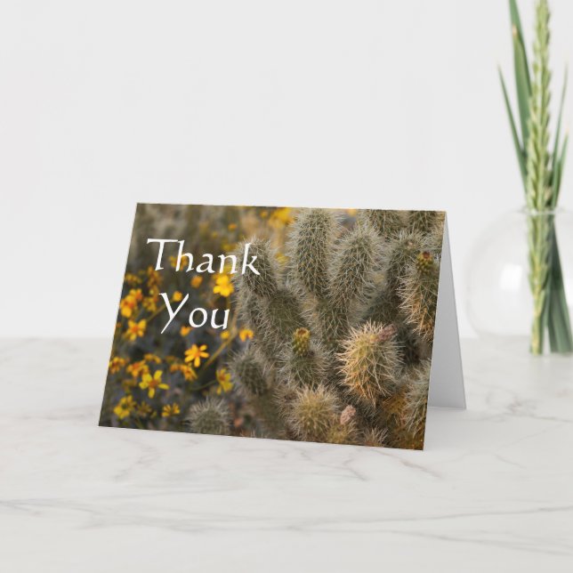 Cartão De Agradecimento Cactus e flores selvagens, obrigado. (Frente)