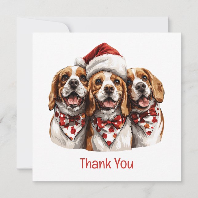 Cartão De Agradecimento Cães Beagle de Natal Obrigado (Frente)