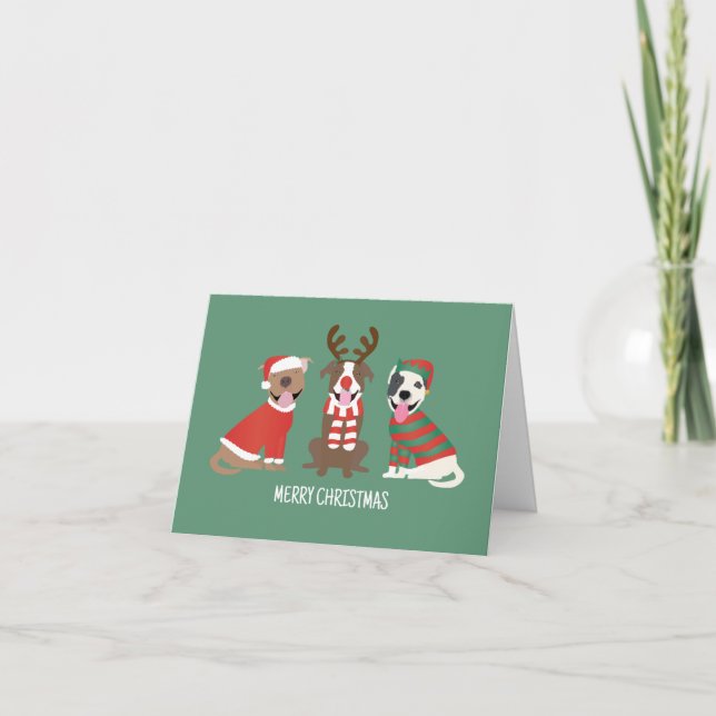 Cartão De Agradecimento Cães Pit Bull de Natal Obrigado (Frente)