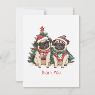 Cartão De Agradecimento Cães Pug de Natal Obrigado