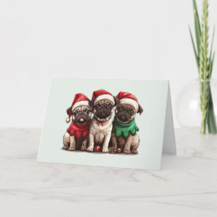 Cartão De Agradecimento Cães Pug de Natal Obrigado