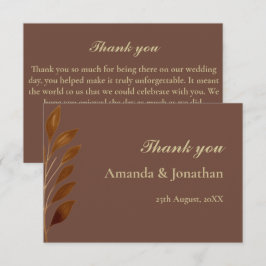 Cartão De Agradecimento Café Castanho e Dourado Casamento com Folha