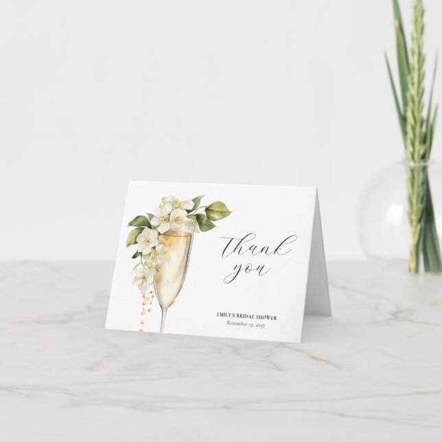 Cartão De Agradecimento Café da Manhã e Chá de Noiva Elegante com Espumant (Frente)