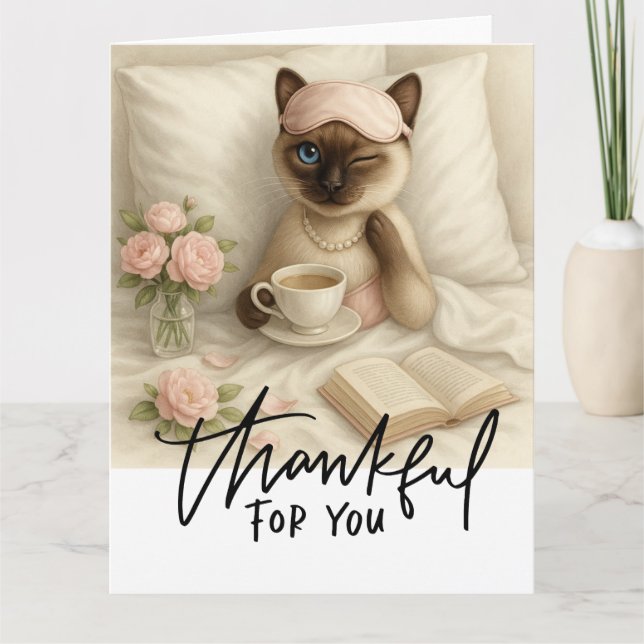 Cartão De Agradecimento Café de gato na cama (Frente)