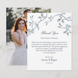 Cartão De Agradecimento Caixa de casamento em Toile Francesa azul e branco