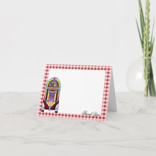 Cartão De Agradecimento Caixa de Música Vintage dos Anos 1950 Obrigado pel (Frente)