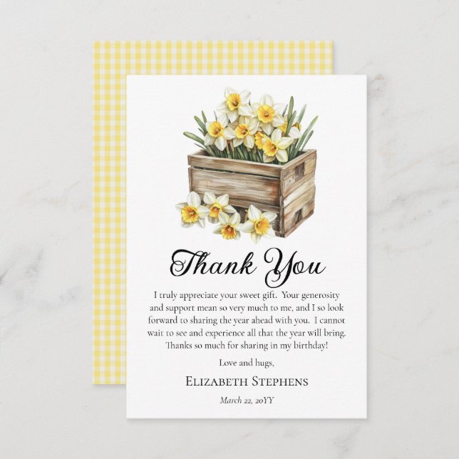 Cartão De Agradecimento Caixa Floral de Narcisos Amarelos Elegantes de Ani (Frente/Verso)