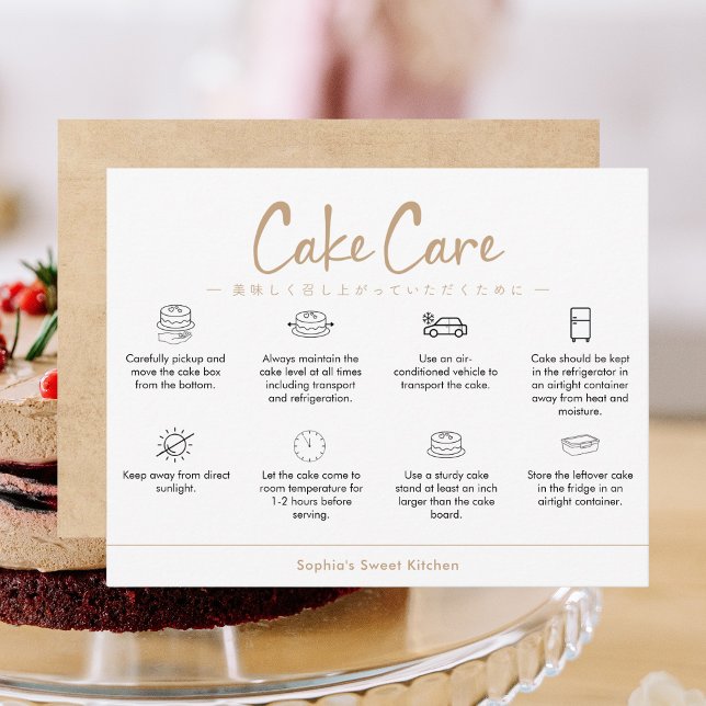 Cartão De Agradecimento Cake Care Instructions Kraft Minimalist (Criador carregado)
