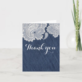 Cartão De Agradecimento Calça Jeans e Renda Branca Elegante Casamento de N