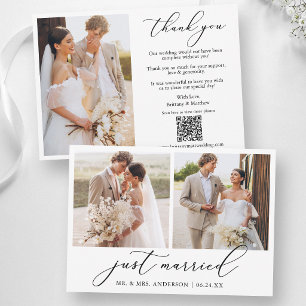 Cartão De Agradecimento Caligrafia 3 Foto Casados QR Code Casamento