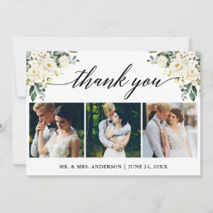 Cartão De Agradecimento Caligrafia Aquarela Floral Branco Foto de Casament