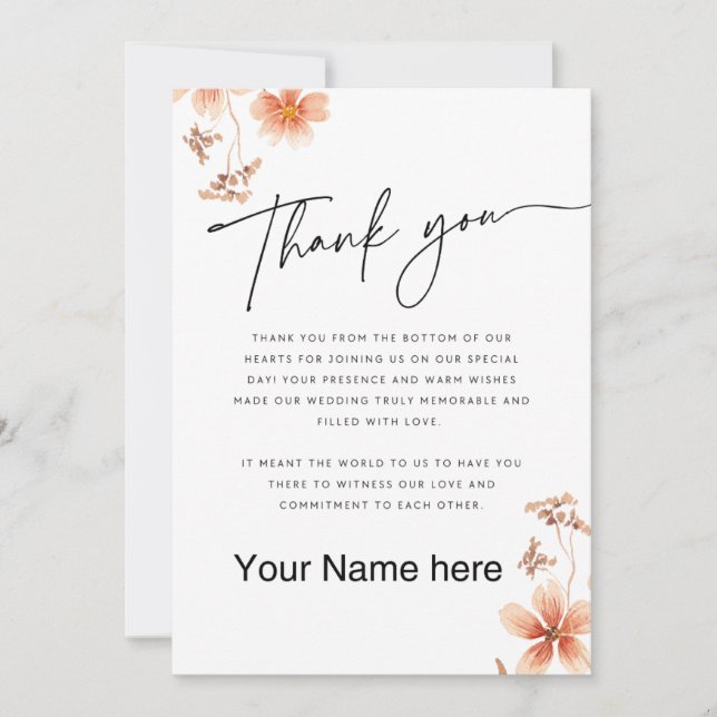 Cartão De Agradecimento Caligrafia Aquecida Flores Aquecidas Caligrafia (Frente)