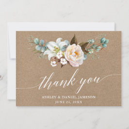 Cartão De Agradecimento Caligrafia Botânica Kraft Casamento