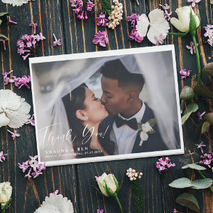 Cartão De Agradecimento Caligrafia Branca Sobreposição de Casamento 2 Foto