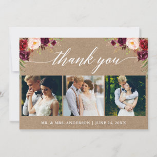 Cartão De Agradecimento Caligrafia Casamento Floral 3 Foto Kraft