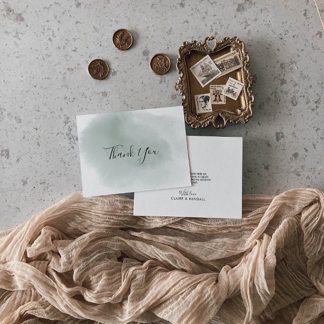 Cartão De Agradecimento Caligrafia Casamento Verde e Branco (Criador carregado)