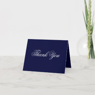 Cartão De Agradecimento Caligrafia Chic White em Casamento Azul Marinho Pr