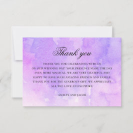 Cartão De Agradecimento Caligrafia de casamento roxo e lilás aquarela