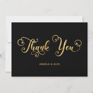 Cartão De Agradecimento Caligrafia Decorânea Faux Gold Foil Black