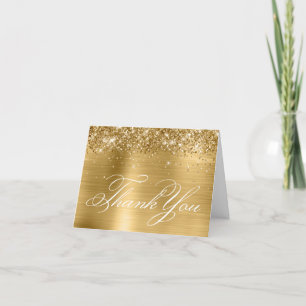 Cartão De Agradecimento Caligrafia Decorativa da Folha de Dourado Leve