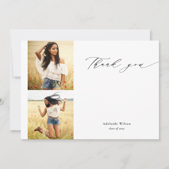 Cartão De Agradecimento Caligrafia Dois Graduação Fotográfica Obrigado (Frente)