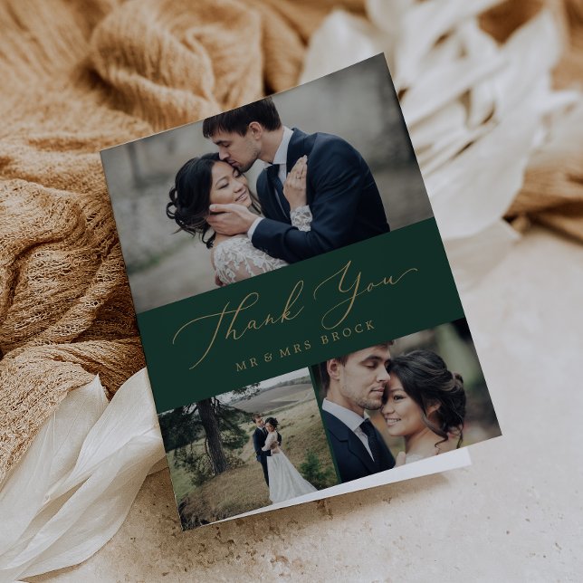 Cartão De Agradecimento Caligrafia Dourada Delicada | Colagem de Fotografi (Criador carregado)