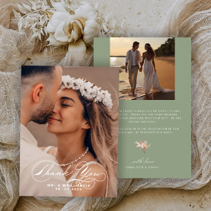 Cartão De Agradecimento Caligrafia Elegante Foto Casamento Cor Sage