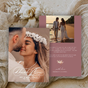 Cartão De Agradecimento Caligrafia Elegante Foto Casamento Mauve