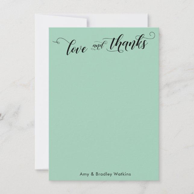 Cartão De Agradecimento Caligrafia elegante Obrigado Verde Claro (Frente)