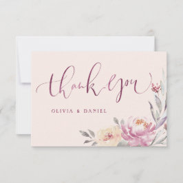 Cartão De Agradecimento Caligrafia floral de aquarela romântica