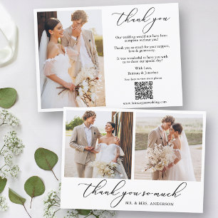 Cartão De Agradecimento Caligrafia Moderna 3 Foto Código QR Casamento