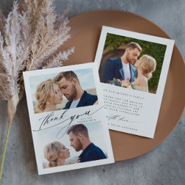 Cartão De Agradecimento Caligrafia Moderna Boho 3 Fotos Casamento 