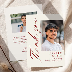 Cartão De Agradecimento Caligrafia Moderna Burgundy Foto Graduação