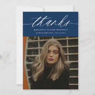 Cartão De Agradecimento Caligrafia Moderna Dois Graduação Azul de Foto