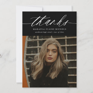 Cartão De Agradecimento Caligrafia Moderna Dois Graduação de Foto em Preto