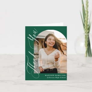 Cartão De Agradecimento Caligrafia Moderna e Elegante Foto Verde de Gradua