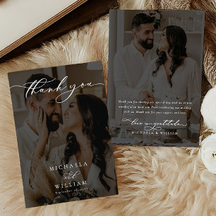 Cartão De Agradecimento Caligrafia Moderna Elegante Casamento 2 Fotos