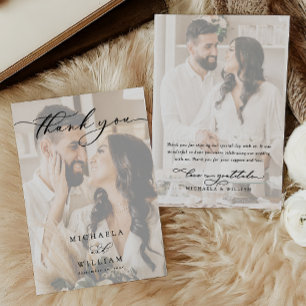 Cartão De Agradecimento Caligrafia Moderna Elegante Casamento com 2 Fotos