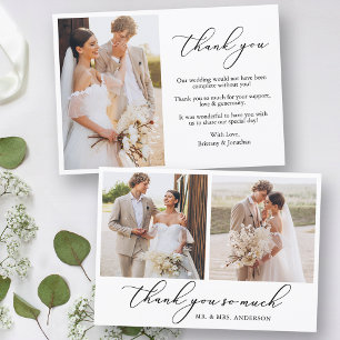 Cartão De Agradecimento Caligrafia Moderna Minimalista 3 Foto Casamento